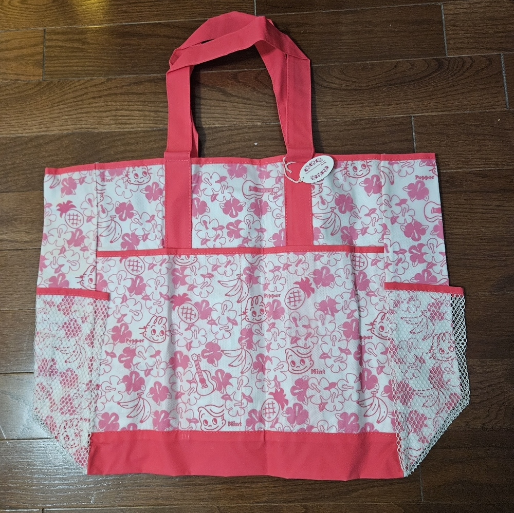 pink printed tote bag
